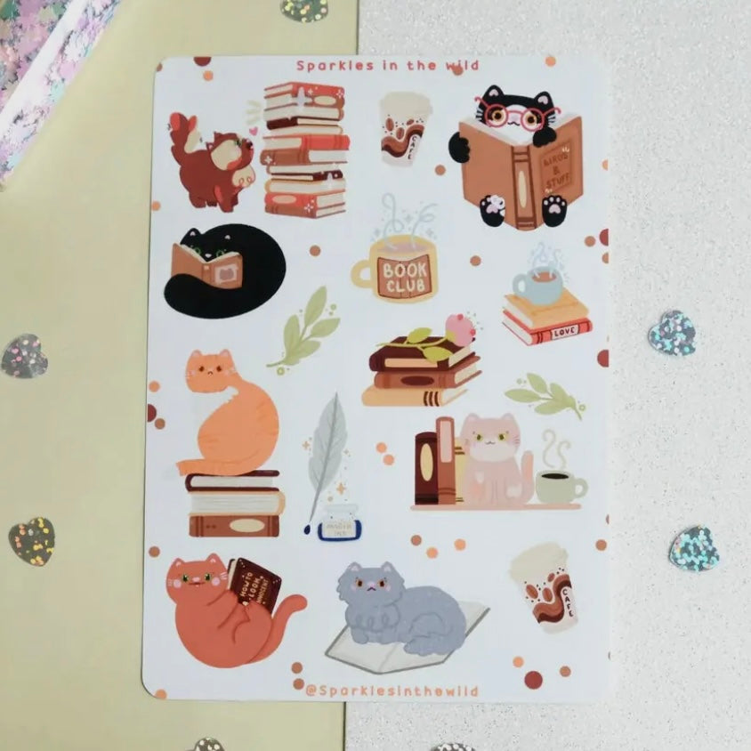 Stickerbogen - Cats & Books