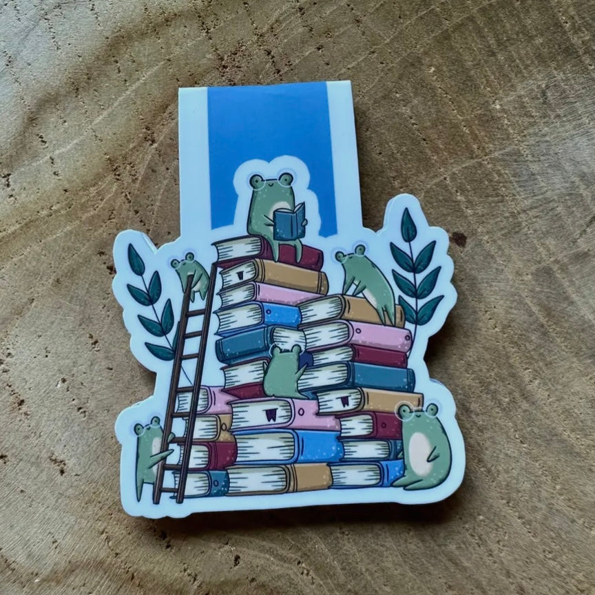 Magnetisches Lesezeichen - Frösche mit Bücherstapel
