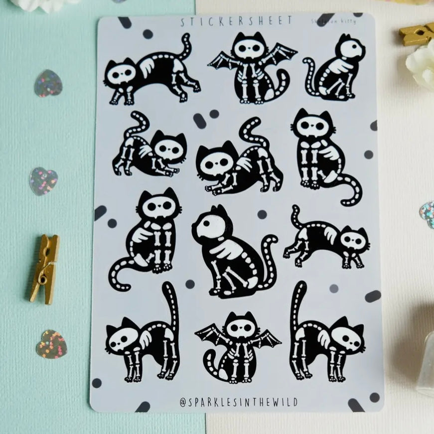 Stickerbogen - Skeleton Cats