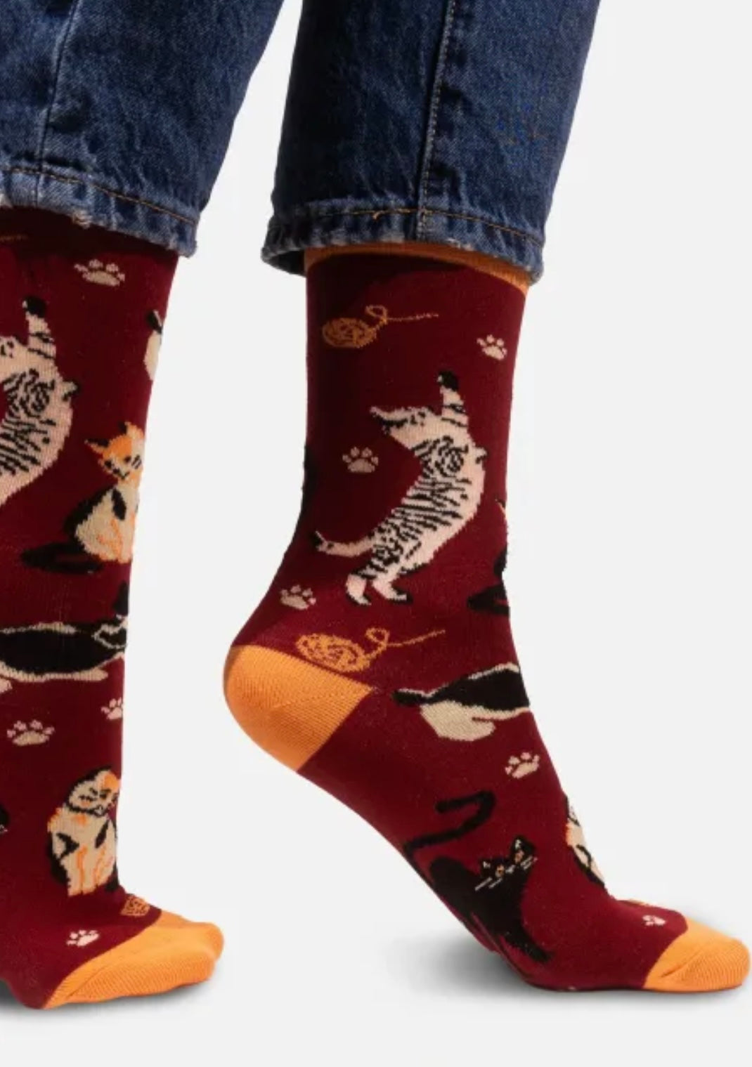 Socken - Katzen (dunkelrot)