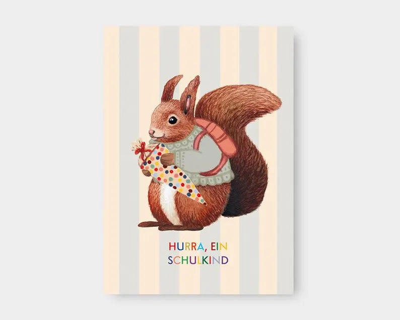 Postkarte - Schulkind Eichhörnchen
