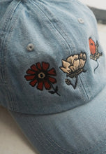 Denim Baseball Cap - Flowers