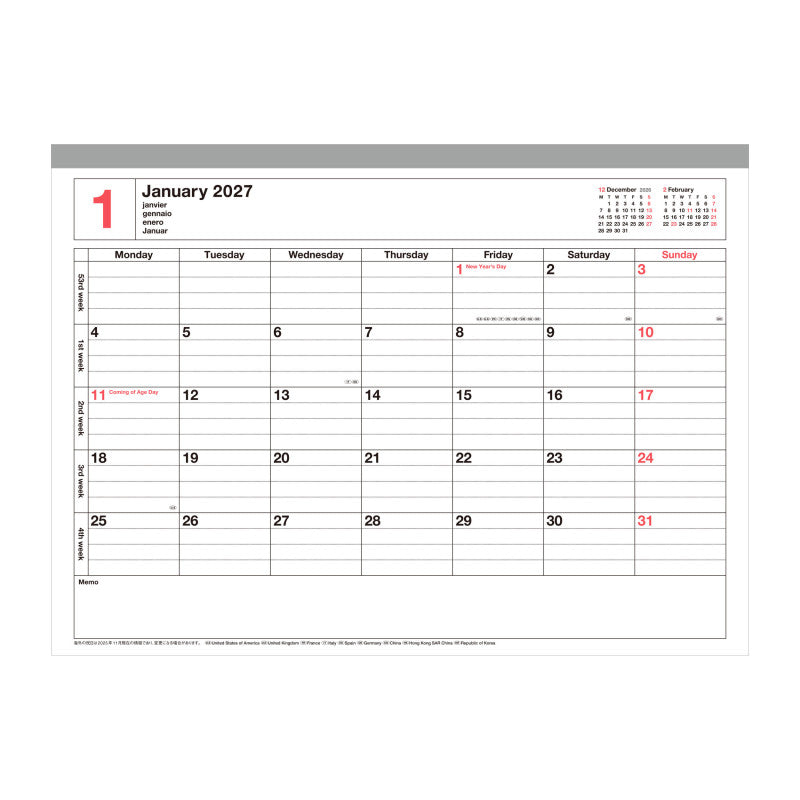 Tischkalender 2027 - 19x13cm