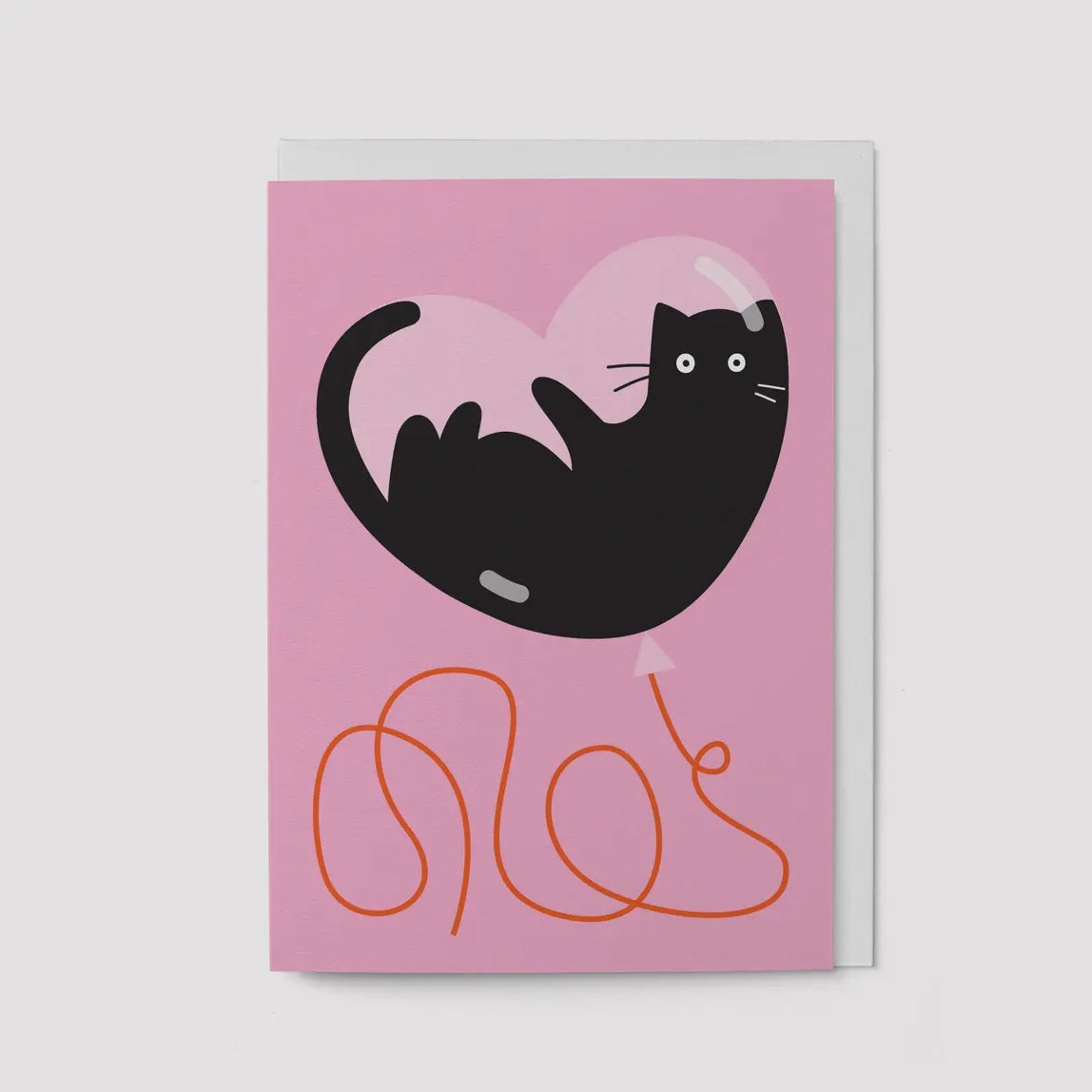 Grußkarte - Katze mit Herzballon