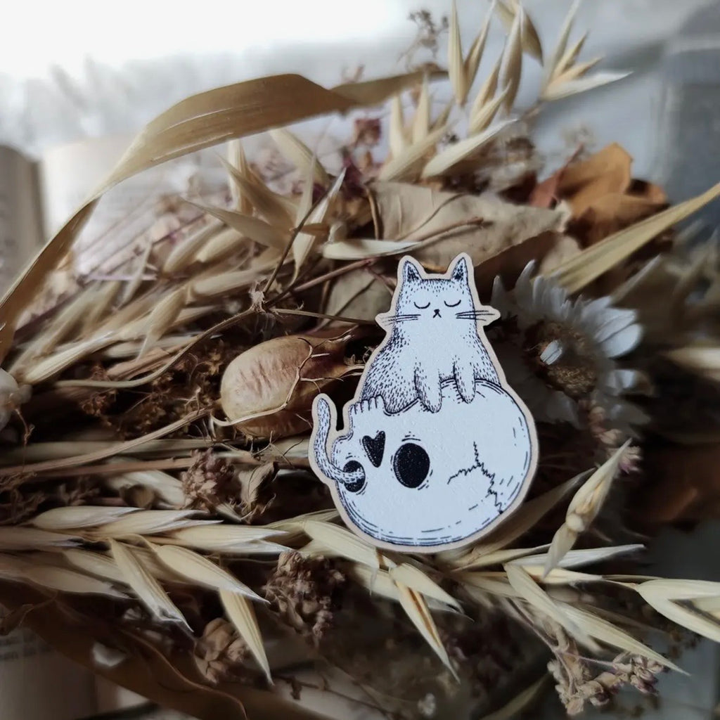 Anstecker aus Holz - Skull Cat
