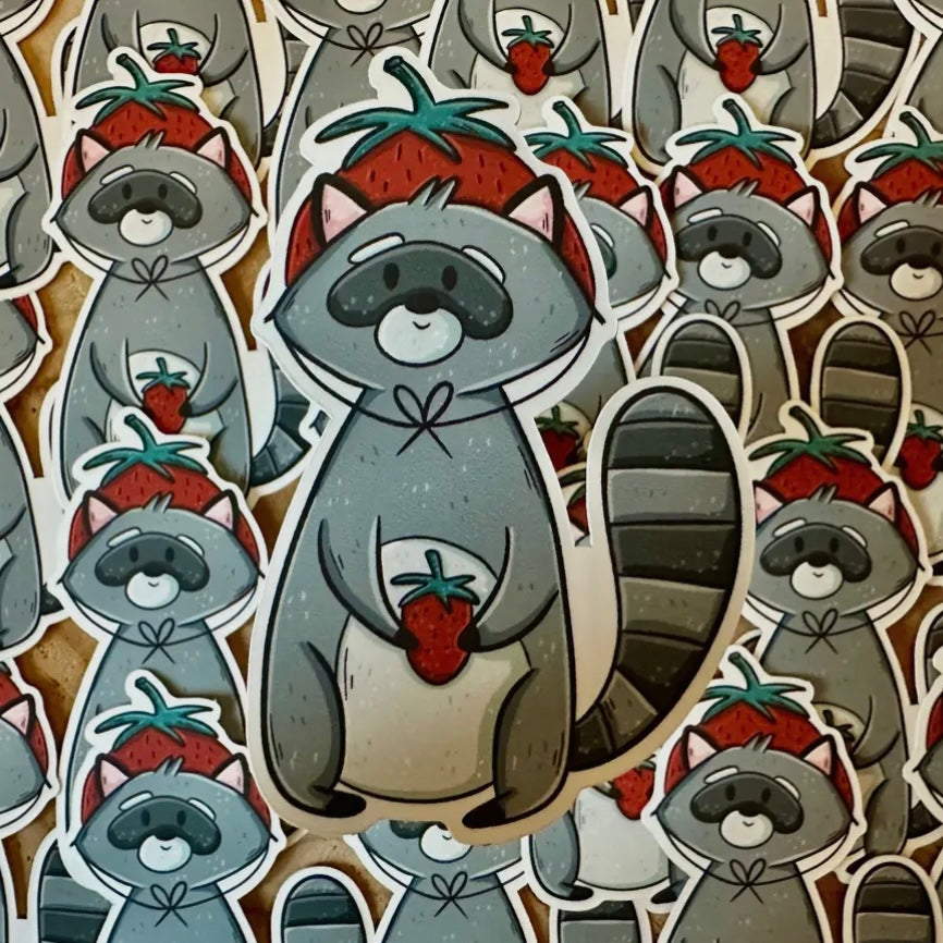 Aufkleber - Erdbeerenwaschbär