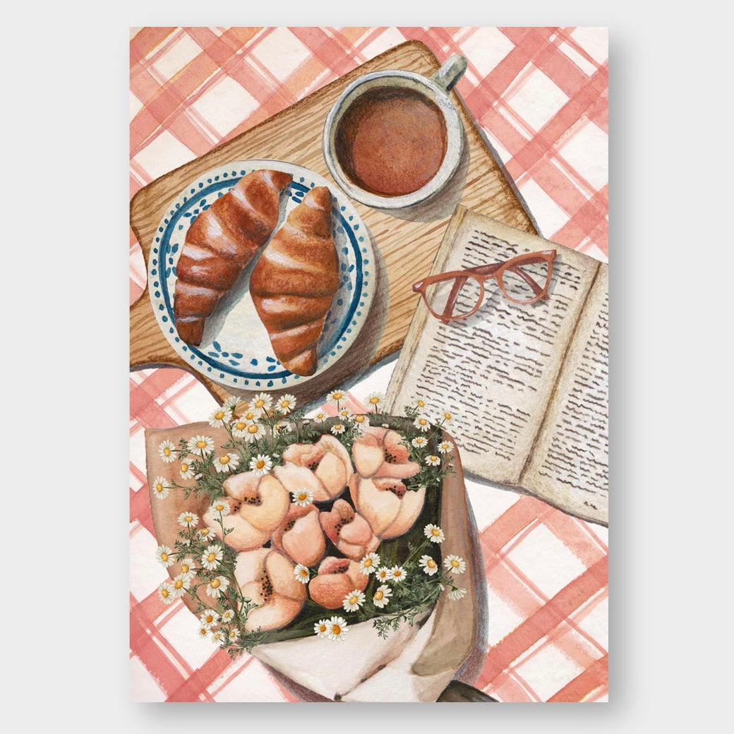 Postkarte - Croissant Frühstück