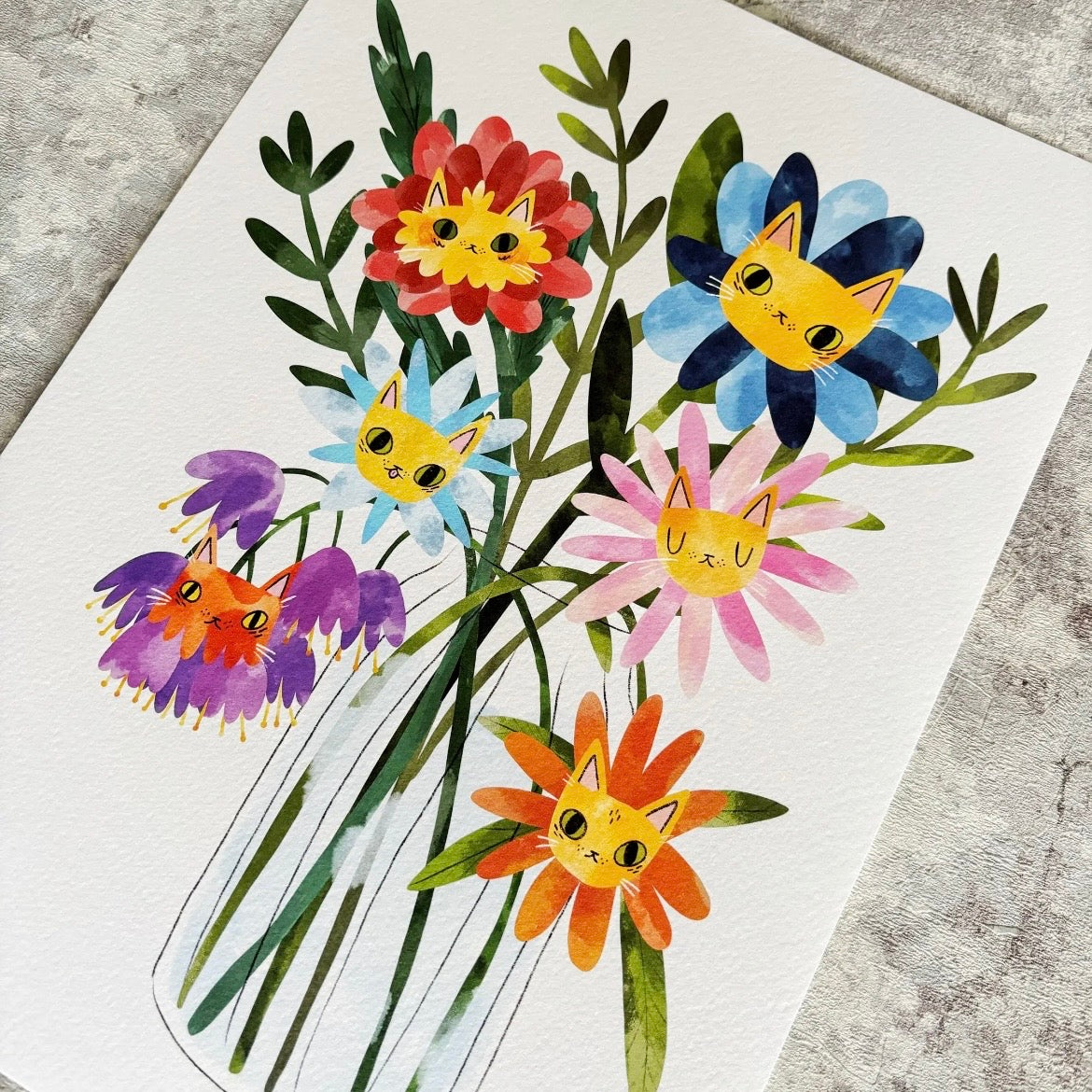 A4 Print - Cat Flowers