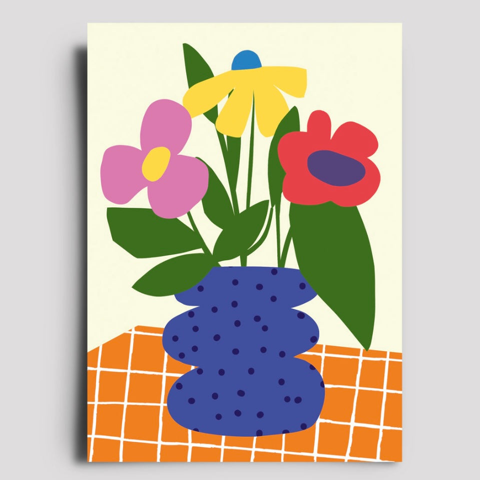 Postkarte - Blumenvase (beige)