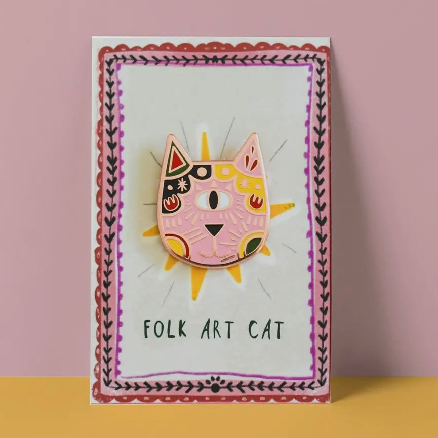 Folk Art Cat Katzen Pin