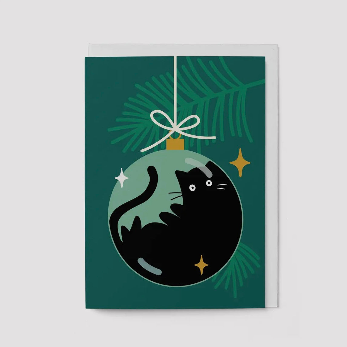 Grußkarte - Katze in Baumkugel
