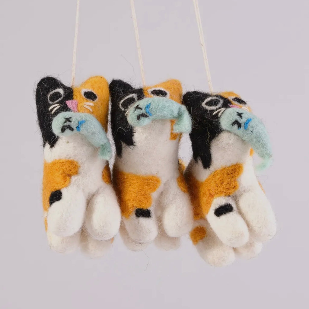 Anhänger aus Filz - Katze mit Fisch