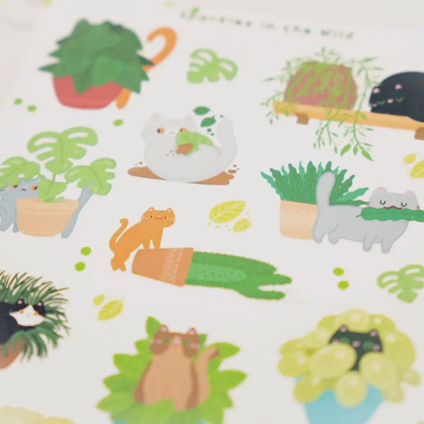 Stickerbogen - Cats & Plants