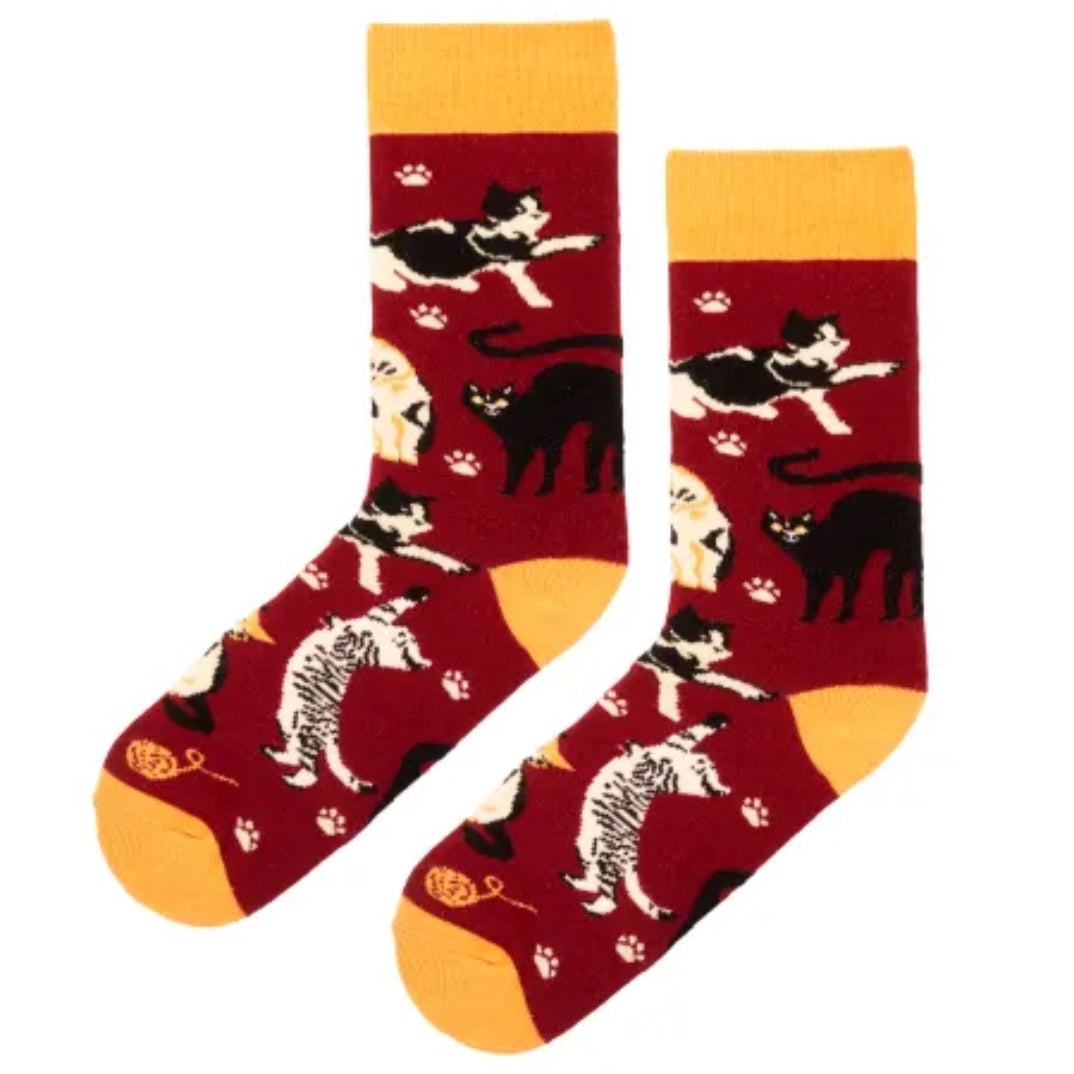 Socken - Katzen (dunkelrot)