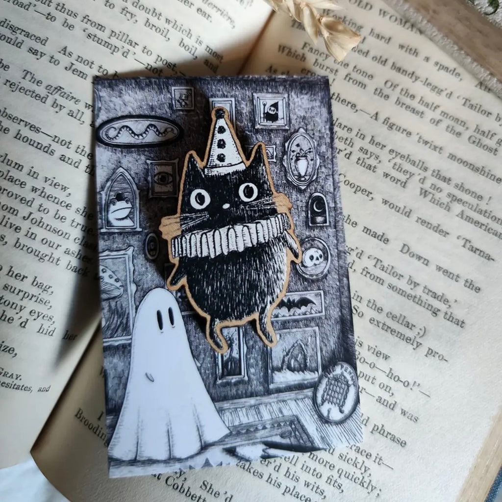 Anstecker aus Holz - Clown Cat