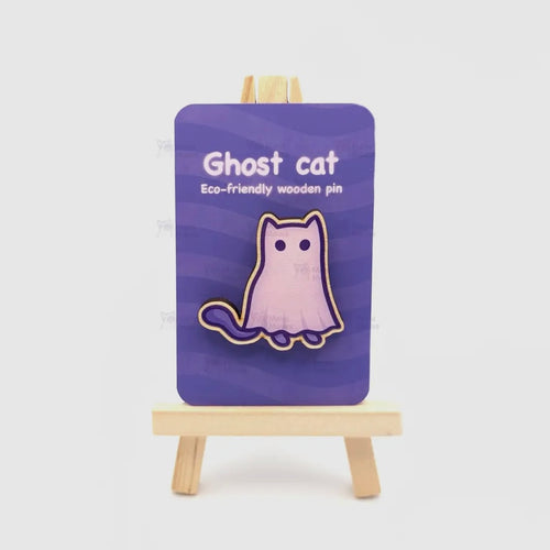 Pin aus Holz - Ghost Cat