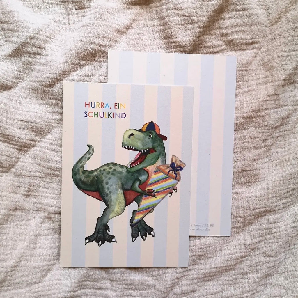 Postkarte - Schulkind Dino