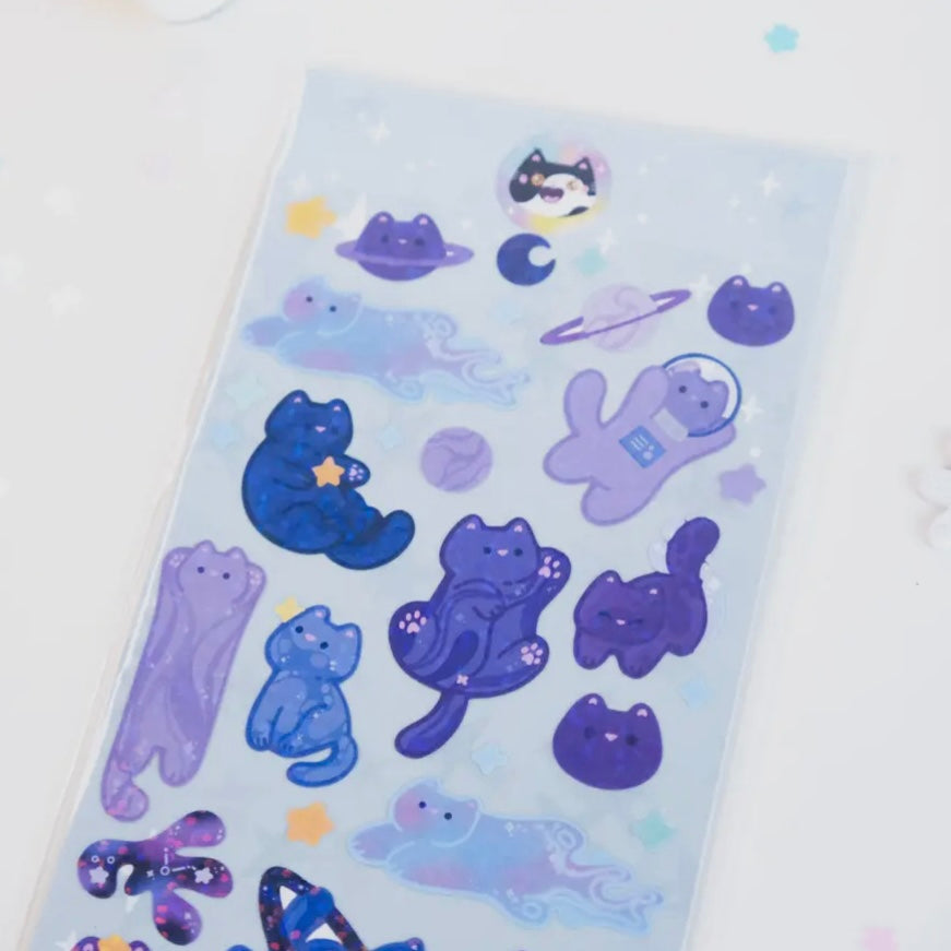 Stickerbogen - Glitzer Katzen - Galaxy