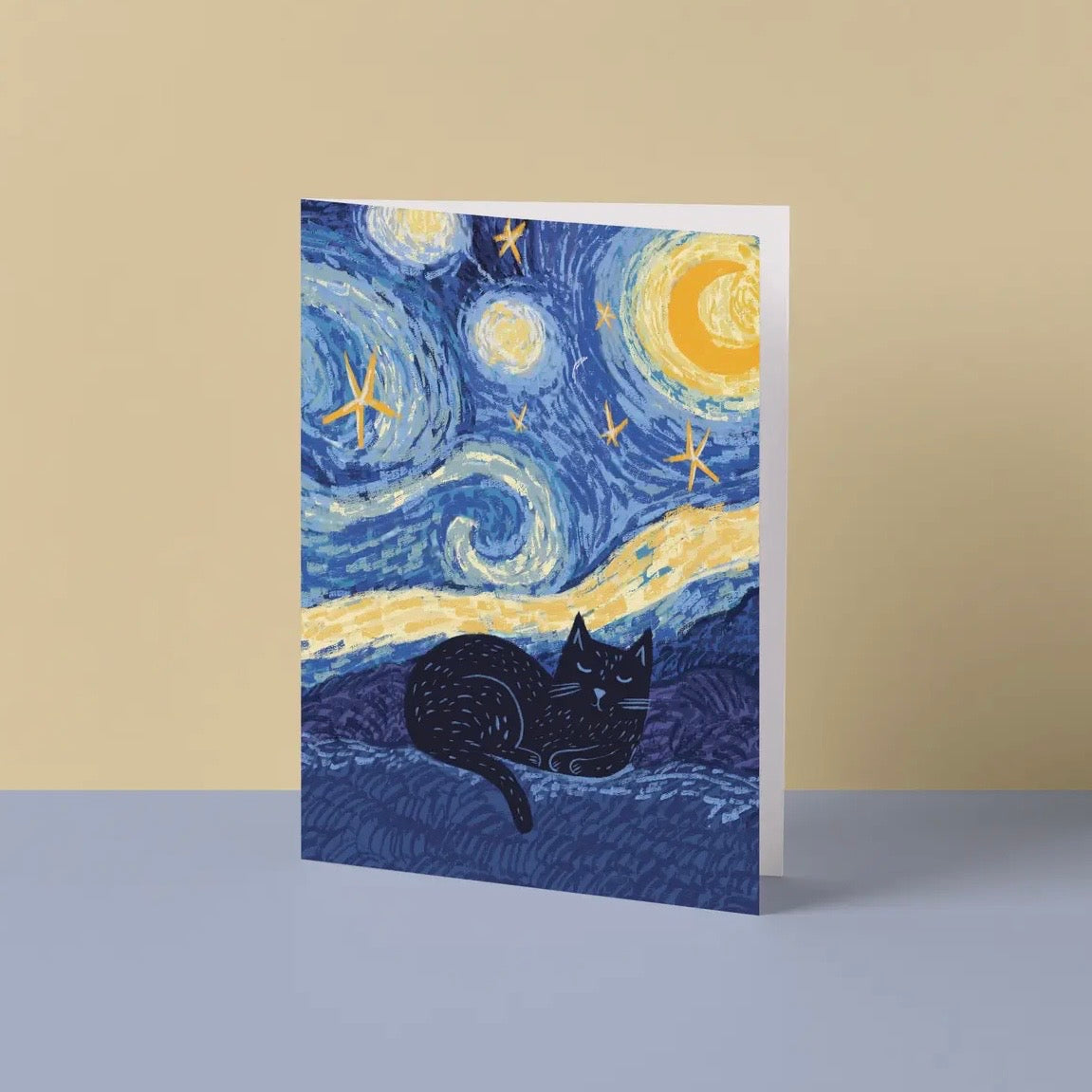 Grußkarte - Cat in Starry Night