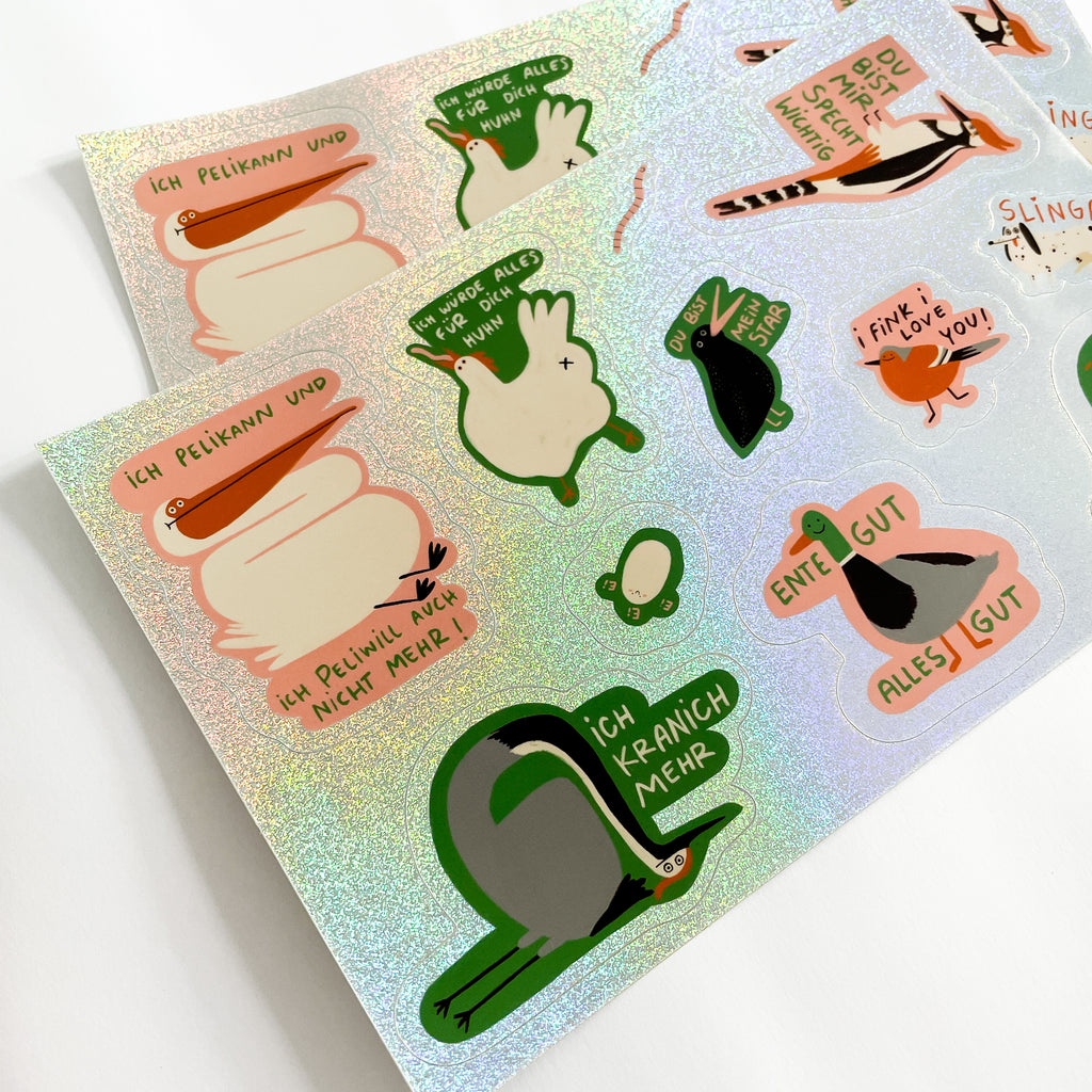 Stickerbogen - Glitzer Vögel