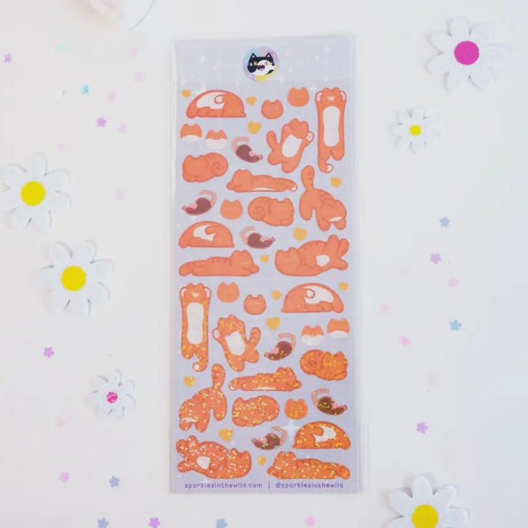 Stickerbogen - Glitzer Katzen - Orange