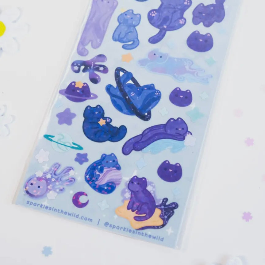 Stickerbogen - Glitzer Katzen - Galaxy