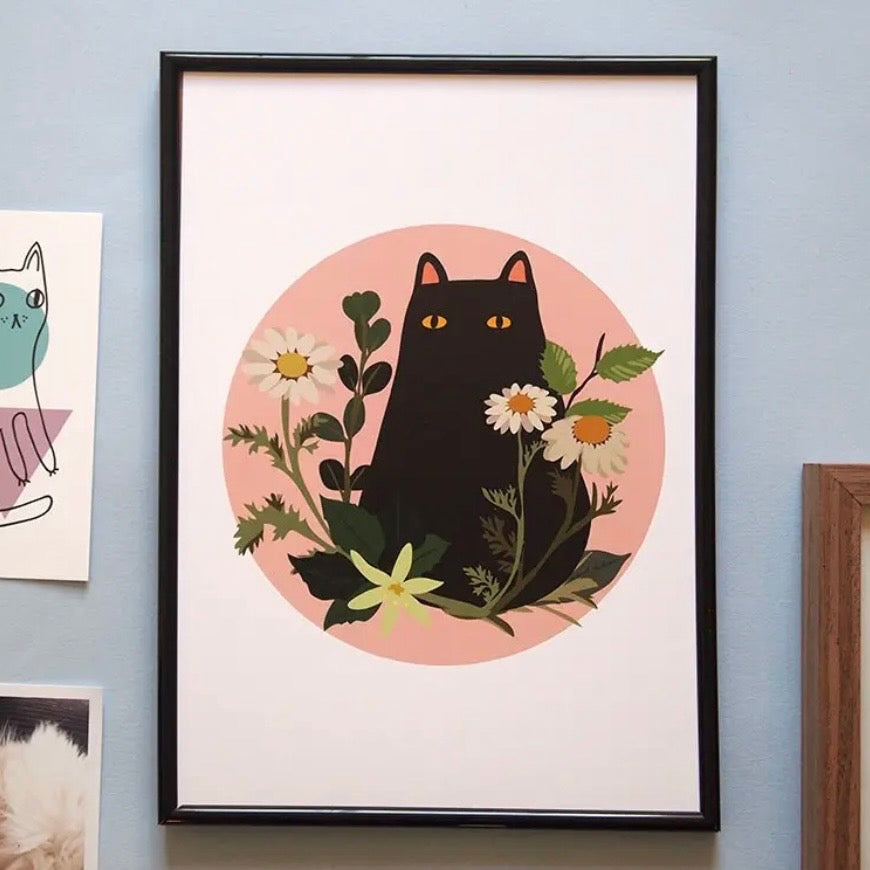 A4 Print - Black Cat in Bloom
