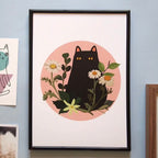 A4 Print - Black Cat in Bloom