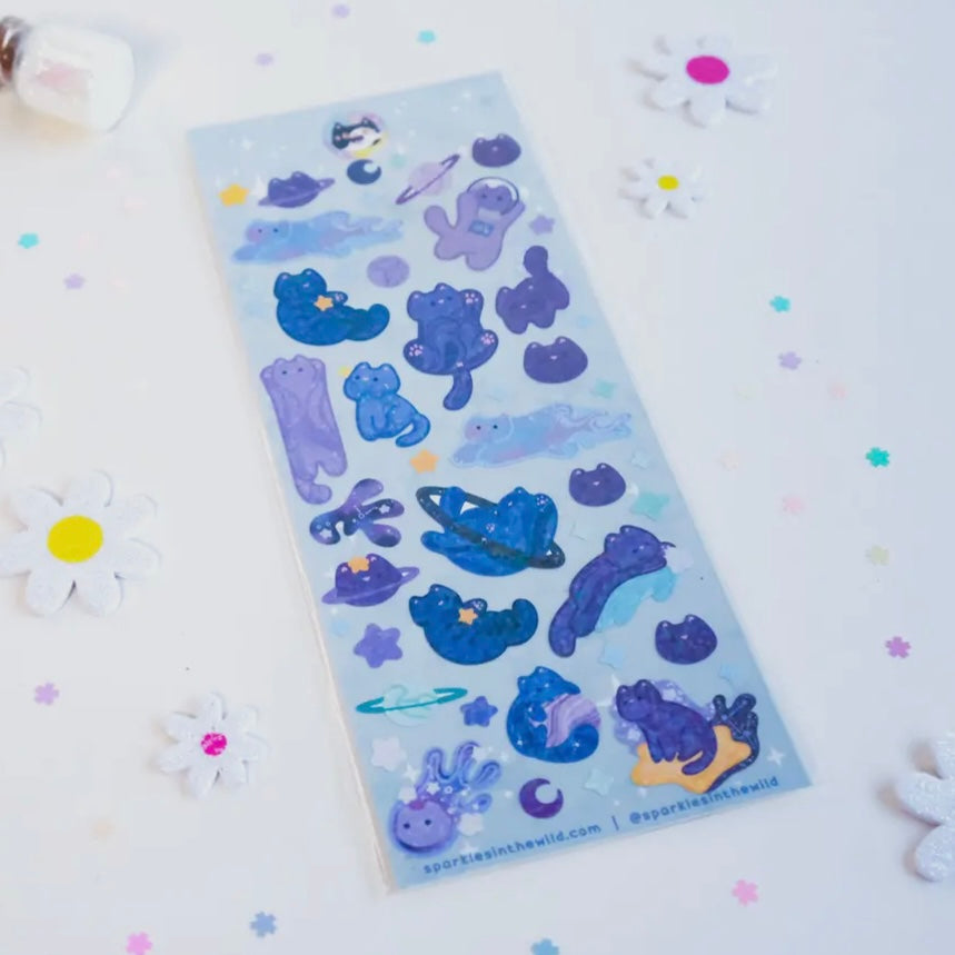 Stickerbogen - Glitzer Katzen - Galaxy