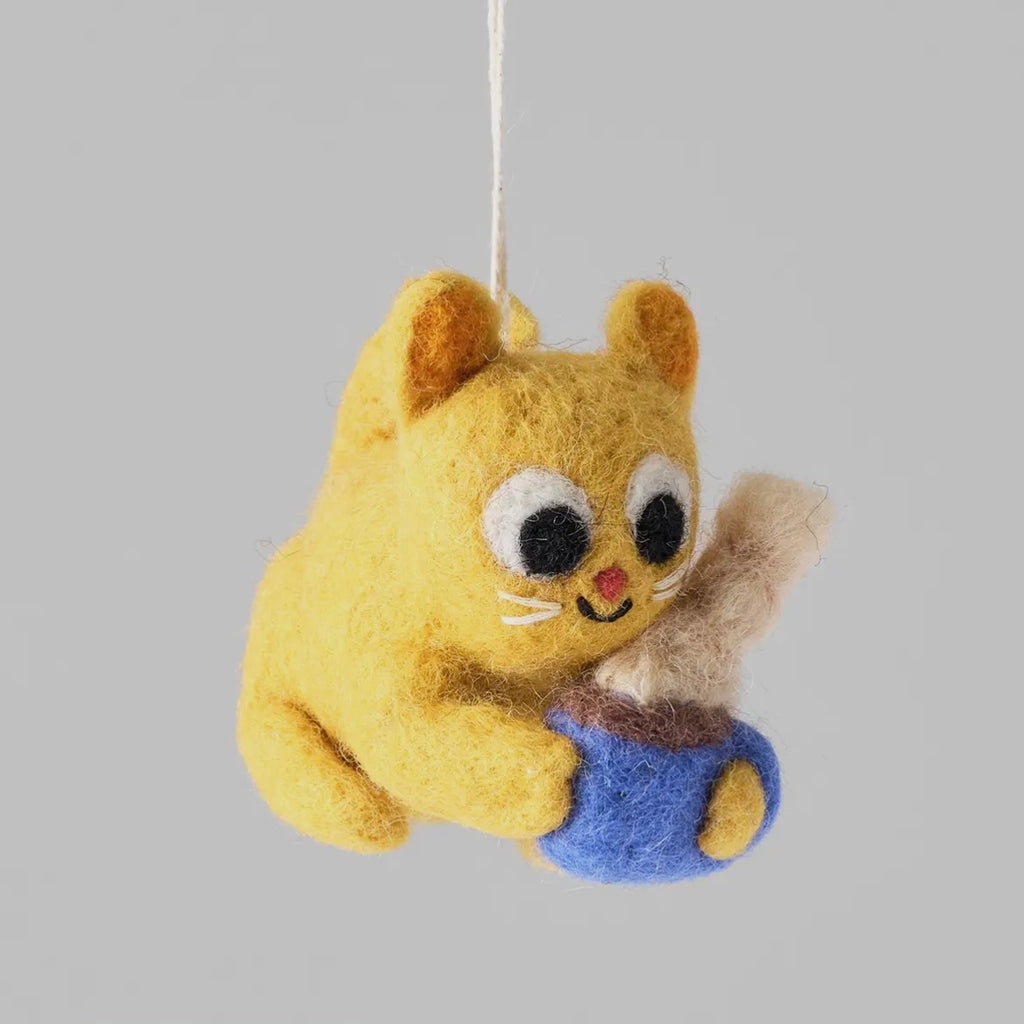 Anhänger aus Filz - Katze mit Tasse