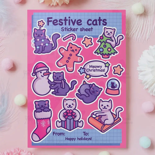 Stickerbogen - Festive Cats