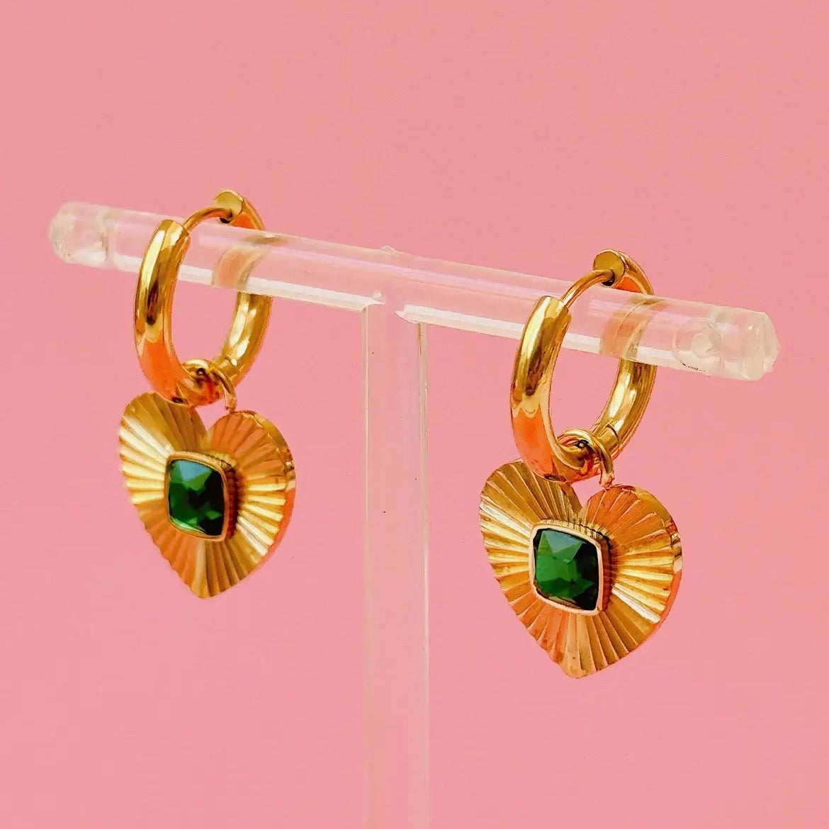 Ohrringe - Emerald Heart Hoops