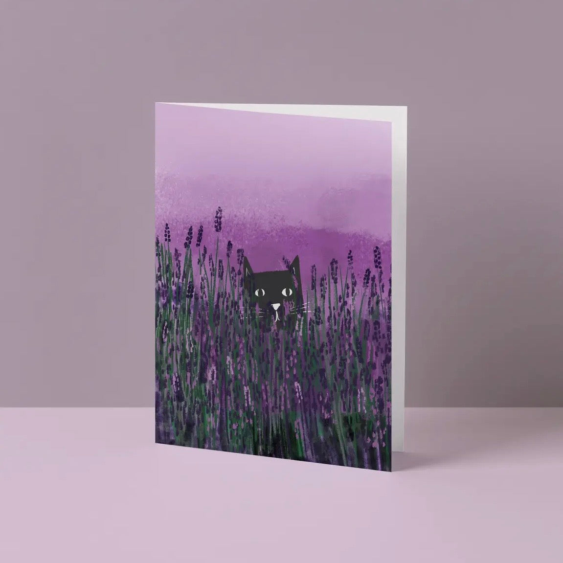 Grußkarte - Cat in Lavender Field
