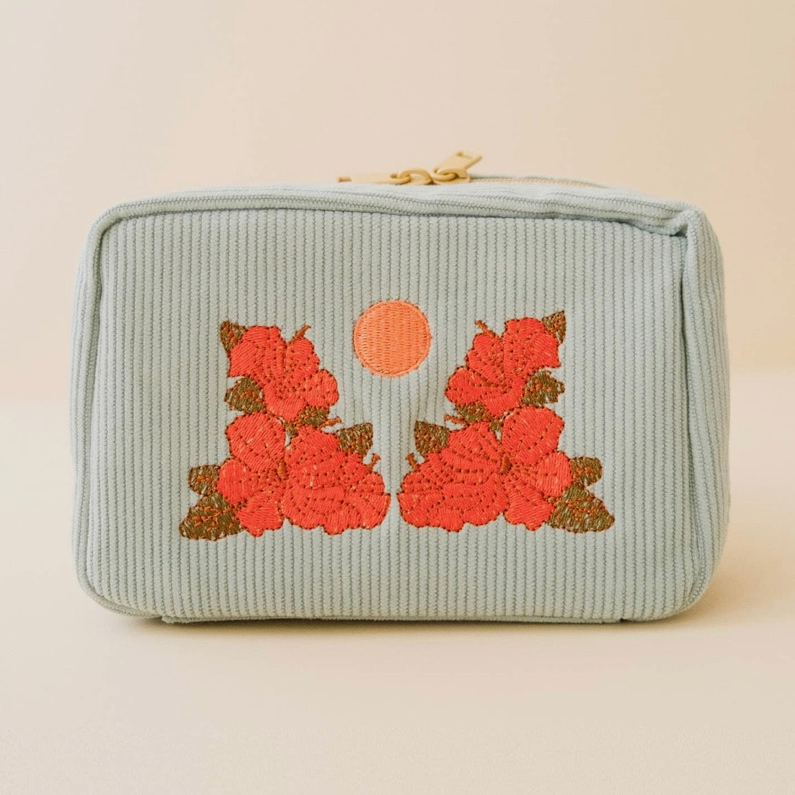 Besticke Cordtasche M - Türkisblau