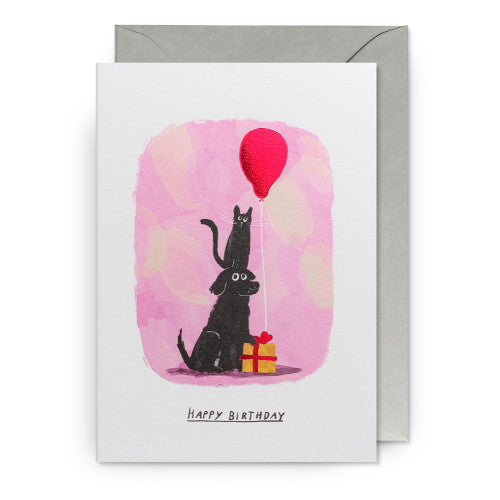 Grußkarte - Happy Birthday Hund und Katze