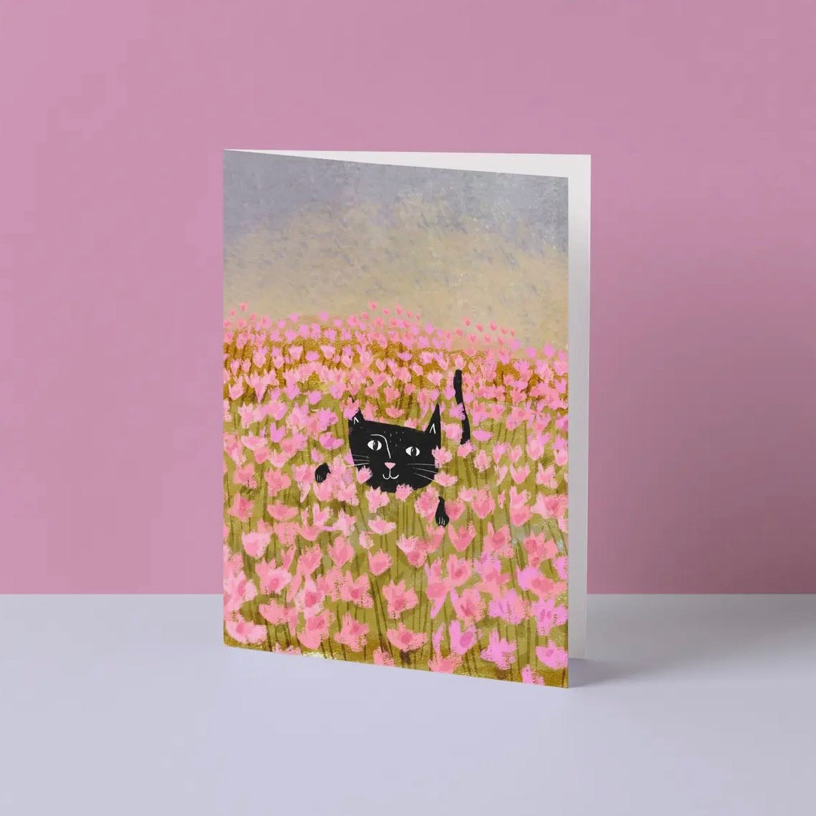 Grußkarte - Cat in Tulip Field