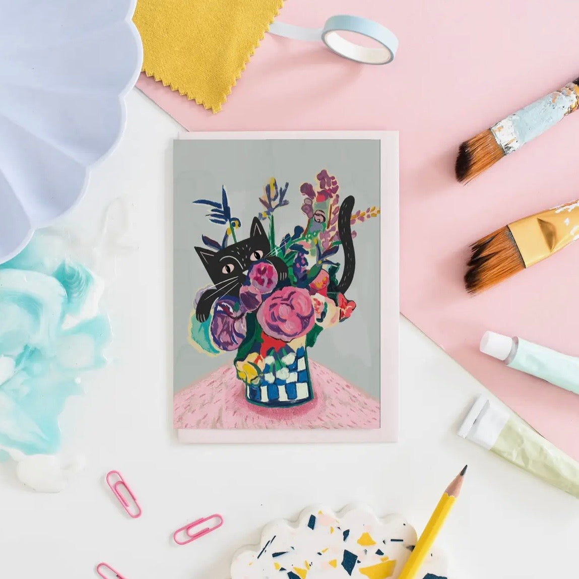 Grußkarte - Catisse Flowers and Cat