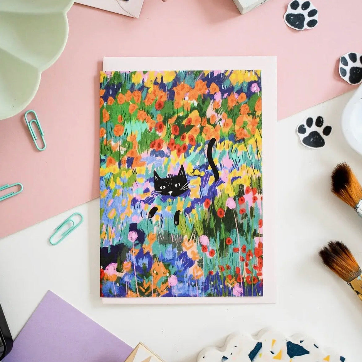 Grußkarte - Cat in the Garden