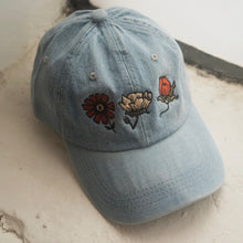 Denim Baseball Cap - Flowers