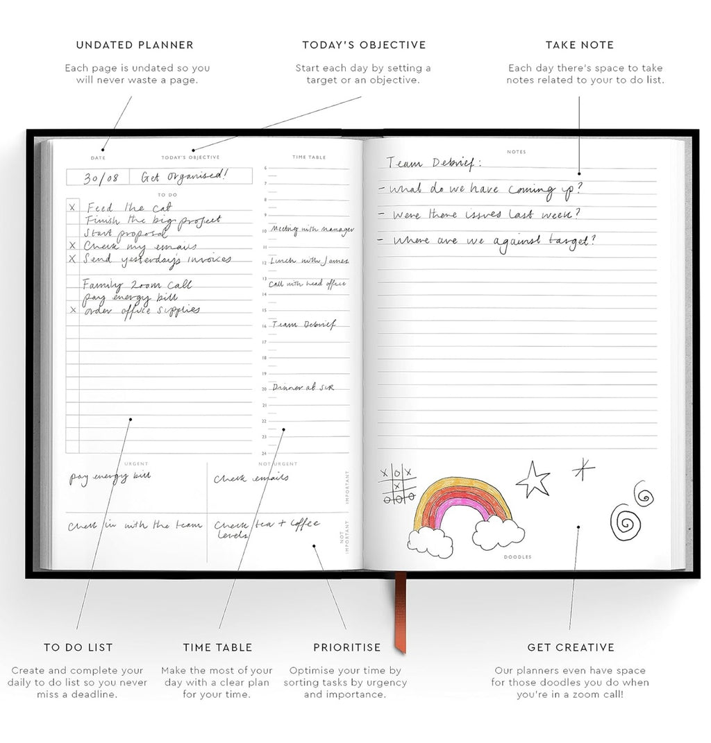 Undatierter Tagesplaner - Blumen und Schleifen