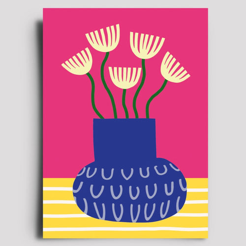 Postkarte - Blumenvase (pink)