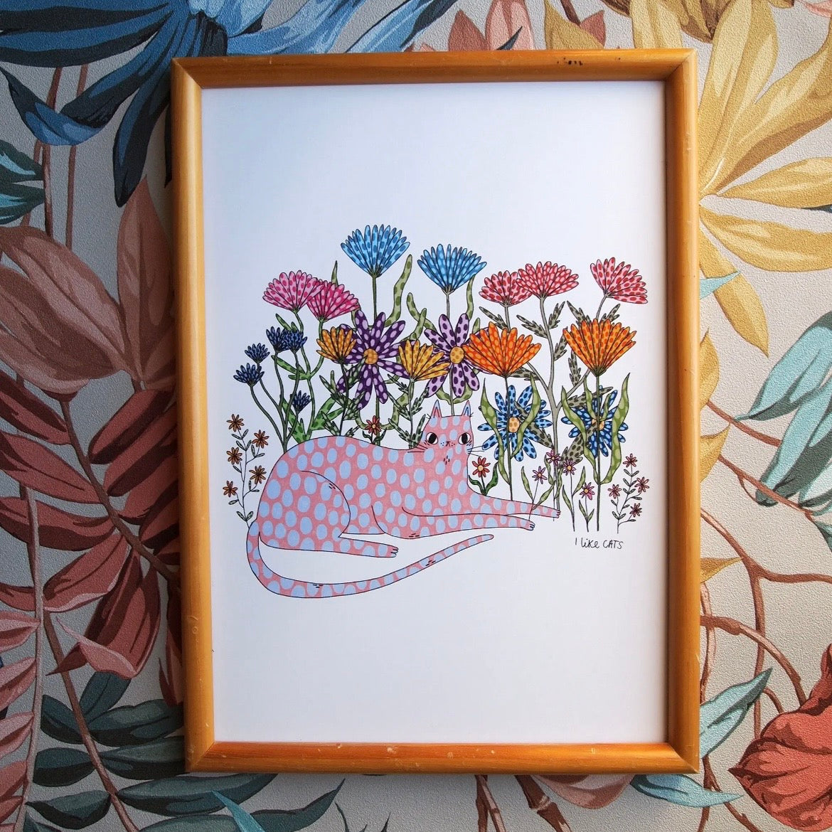 A4 Print - Cat and Flowers