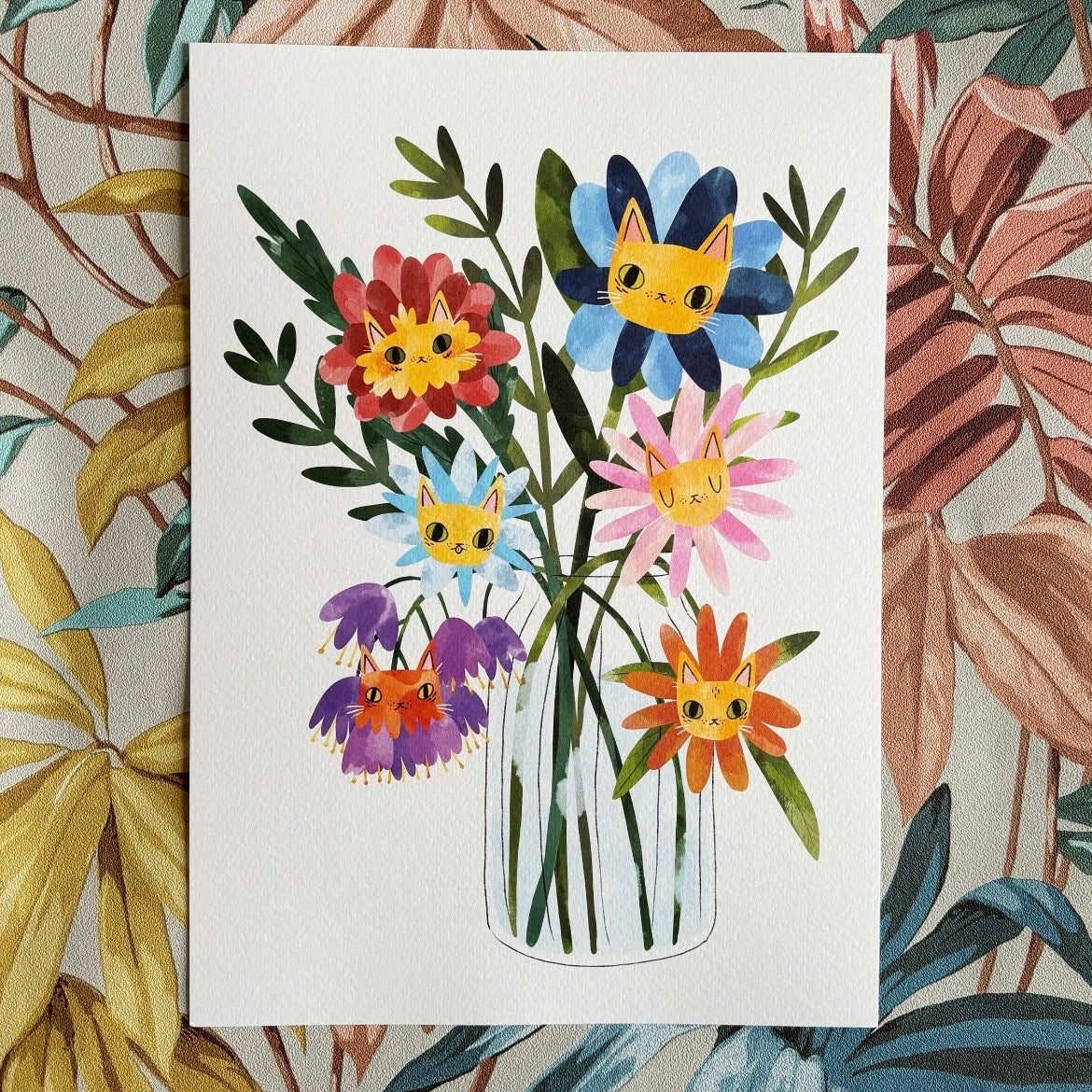 A4 Print - Cat Flowers