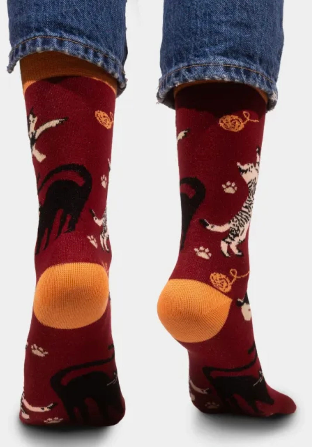 Socken - Katzen (dunkelrot)