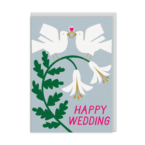 Grußkarte - Happy Wedding (Tauben)