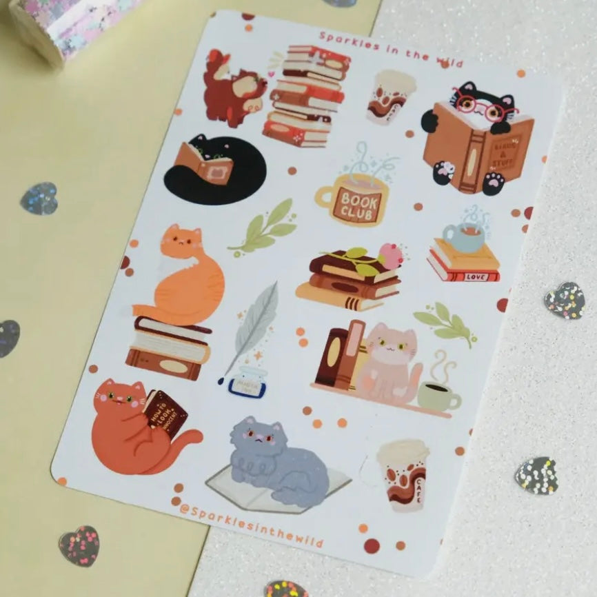 Stickerbogen - Cats & Books