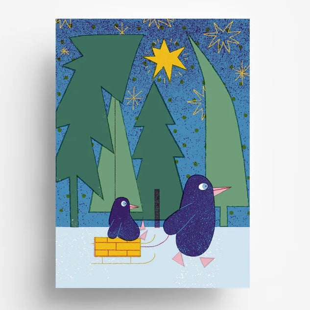 Postkarte - Pinguin Schlitten