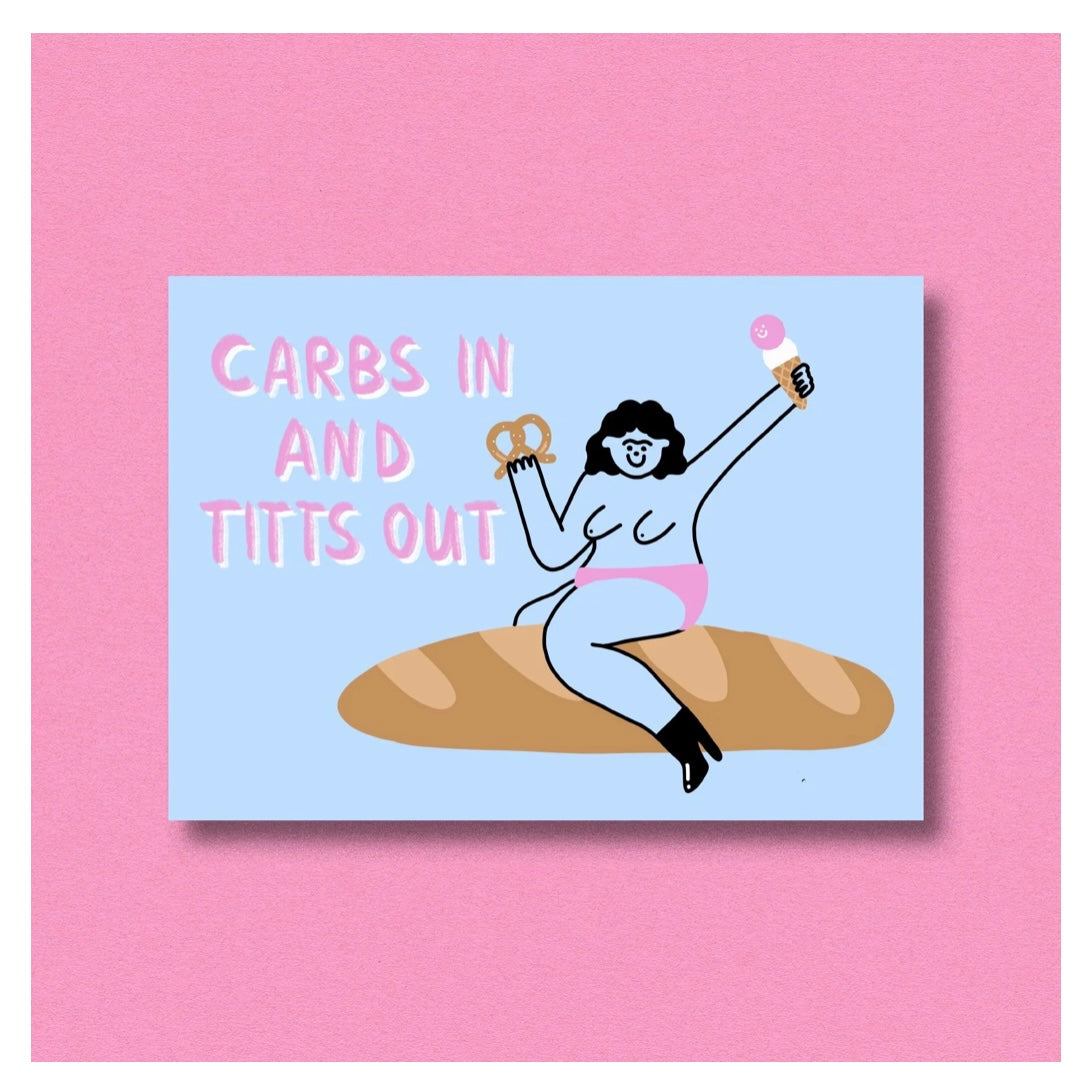 Postkarte - Carbs In, Titts Out