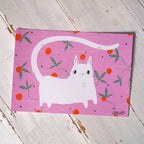 A4 Print - White Cat with Oranges