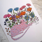 A4 Print - Cat and Flowers